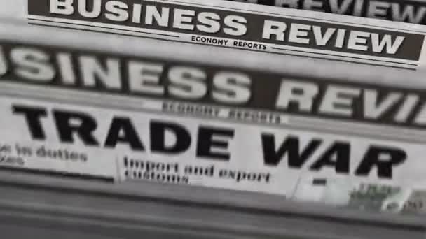 Trade War Economic Protectionism Financial Conflict Daily Newspaper Report Printing — Stock Video