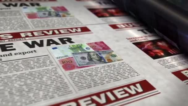 Guerra Comercial Protecionismo Econômico Conflito Financeiro Jornal Diário Impressão Rolo — Vídeo de Stock