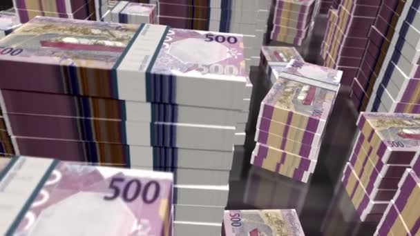 Катарские Деньги Рияльские Денежные Банкноты Петля Полет 500 Qar Банкноты — стоковое видео