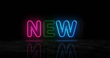 Yeni parlak neon sembolü. Renkli ampuller. Yenilikçilik, promosyon, fikir ve ürün soyut kavram 3D animasyon.