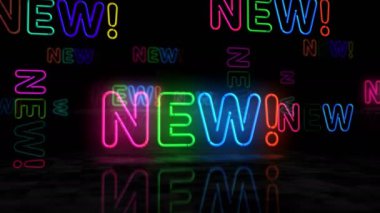 Yeni parlak neon sembolü. Renkli ampuller. Yenilikçilik, promosyon, fikir ve ürün soyut kavram 3D animasyon.