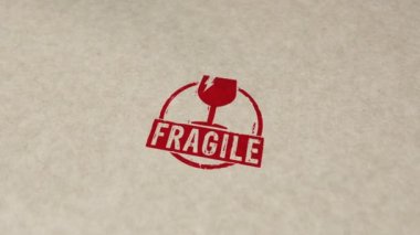 Kırılgan damga ve el damgası çarpışma animasyonu. Dikkatli nakliye ve 3 boyutlu özenle hazırlanmış konsept.