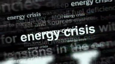 Enerji krizi, artan ısıtma fiyatları ve enerji sorunu ile uluslararası medyada manşet haberi. Gürültü görüntüleme döngüsündeki haber başlıklarının soyut konsepti. TV arıza efekti pürüzsüz ve döngülü.