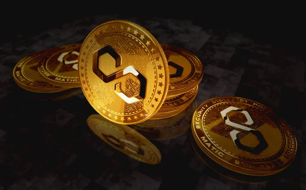 폴리곤 Matic Cryptocurrency Gold Coin Green Screen Background — 스톡 사진