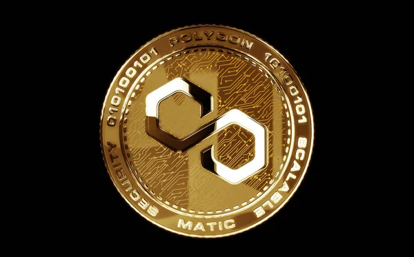 Πολύγωνο Matic Cryptocurrency Απομονωμένο Χρυσό Νόμισμα Πράσινο Φόντο Οθόνη Αφηρημένη — Φωτογραφία Αρχείου
