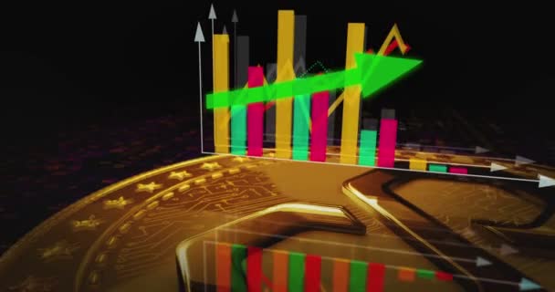 Багатокутник Матична Криптовалюта Золота Монета Перевертає Чарт Права Тенденція Графіка — стокове відео