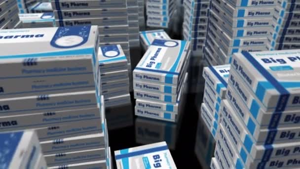 Große Pharma Medizin Und Gesundheitsunternehmen Produzieren Boxen Pharmaindustrie Verpackungsfabrik Abstraktes — Stockvideo