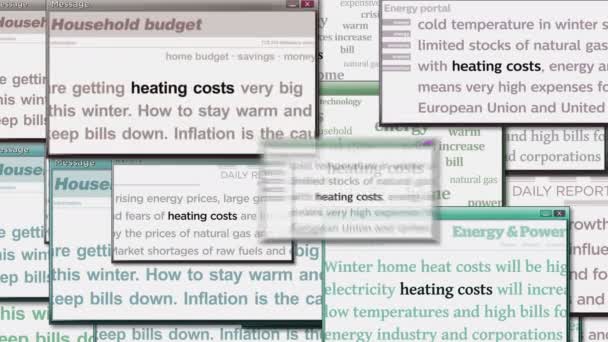 Pop Fönster Med Uppvärmningskostnader Kris Energiinflation Stigande Priser Och Faktura — Stockvideo
