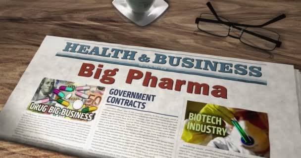 Big Pharma Atención Médica Industria Farmacéutica Periódico Diario Negocios Médicos — Vídeo de stock