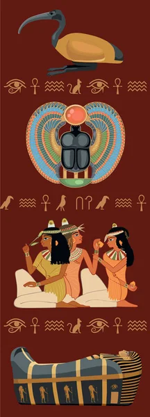Cartel Viaje Egipto Banner Vacaciones Vectoriales Fondo Con Iconos Egipcios — Archivo Imágenes Vectoriales