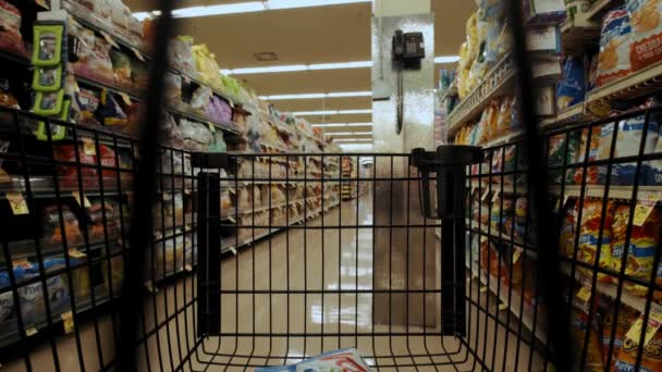 POV filmagem do carrinho de compras em movimento no supermercado 20.08.21 Chicago EUA — Vídeo de Stock