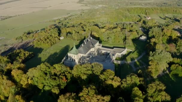 Вид с воздуха на крепость Пидхирци — стоковое видео