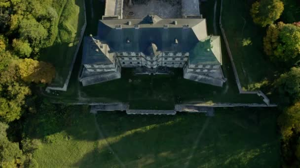 Vista aérea de drones. Fortaleza do Castelo de Pidhirtsi. Vista superior — Vídeo de Stock