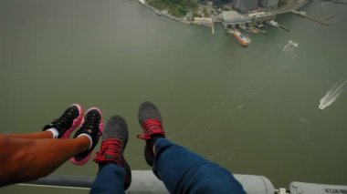 New York, ABD 'deki bir helikopterin kokpitinden Manhattan Finans Bölgesi' ne geniş bir bakış açısı.