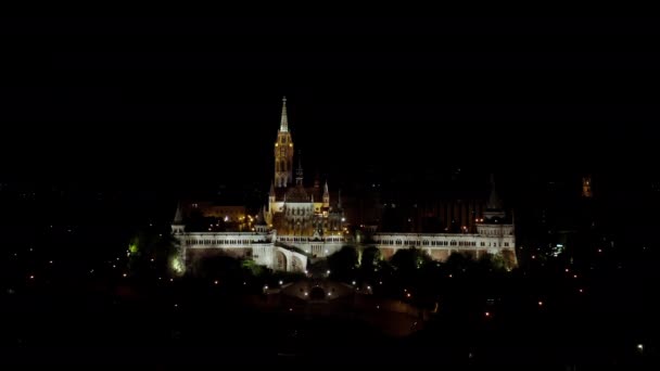 Drone view of Budapest city skyline at night time — Stockvideo