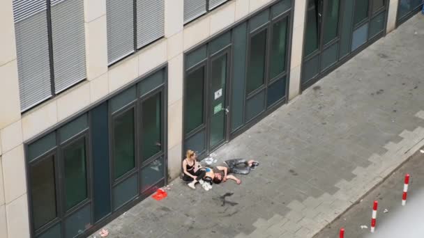 Drug Abused Homeless Peoples Lying Street Taking Dose Addiction Frankfurt — Stock Video