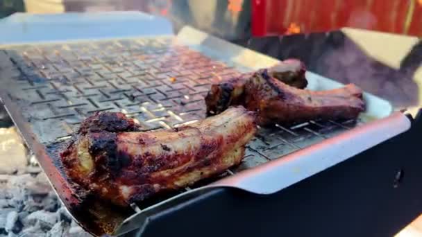 Bbq Marinated Smoked Pork Spareribs Hot Charcoal Gril High Quality — Videoclip de stoc