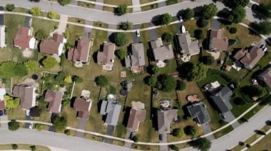 Yaz zamanı Amerikan banliyösünün insansız hava aracı görüntüsü. Mahallenin fotoğrafını çekiyorum. - Evet. Yüksek kalite 4k görüntü