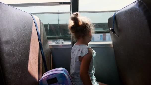 School Girl Riding Academic Shuttle Public Education Transportation High Quality — стоковое видео