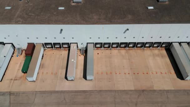 Semi Truck Cargo Trailer Parking Lot Warehouse Logistics Park High — стоковое видео