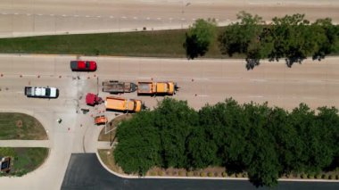 Road work construction and lane closure near neighborhood, drone aerial footage. High quality 4k footage
