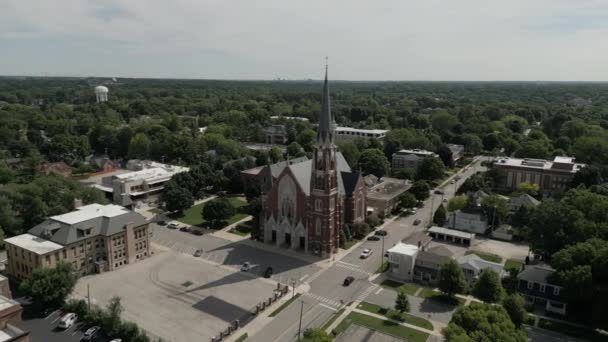 Aerial View Church Residential Urban Housing District Naperville Usa Pool — Stok Video