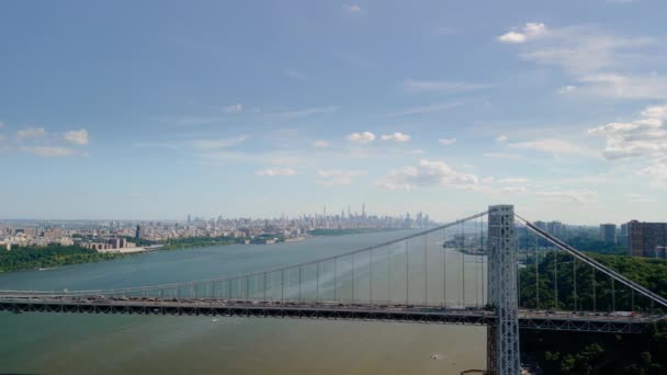 Повітряний Безпілотний Вид Міст Джорджа Вашингтона Річку Хадсон Нью Йорк — стокове відео