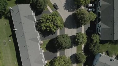 Yaz zamanı Amerikan banliyösünün insansız hava aracı görüntüsü. Mahallenin fotoğrafını çekiyorum. - Evet. Yüksek kalite 4k görüntü