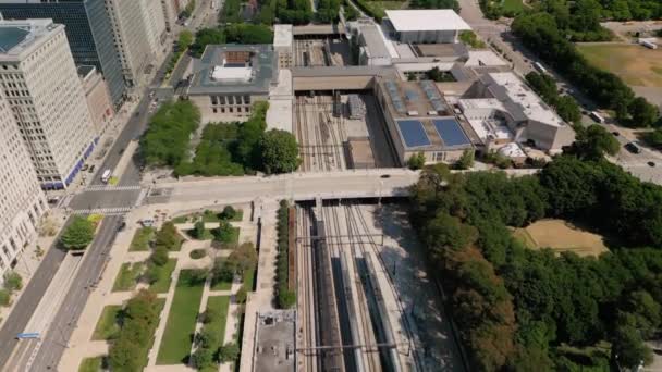 Aerial View Chicago Train Station High Quality Footage — Stockvideo