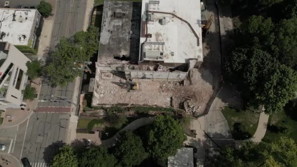Urban Regeneration Demolition Building New Construction Excavator Demolishing Building New — Stockvideo