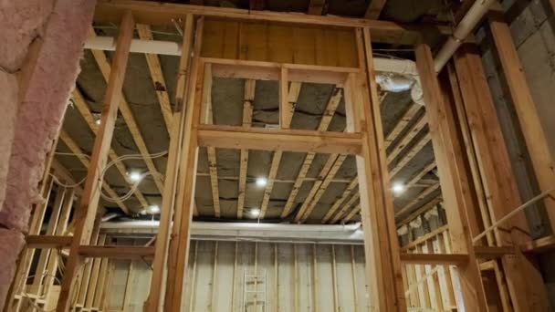 Wood Building Frame Structure New Development Framing New House Construction — Stock video