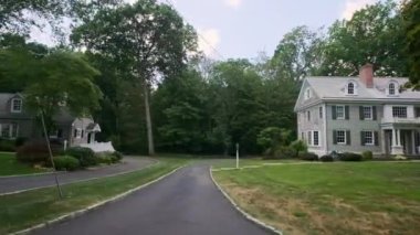 Driving City Suburb Street While POV Suburban Urban Residential Road . High quality 4k footage