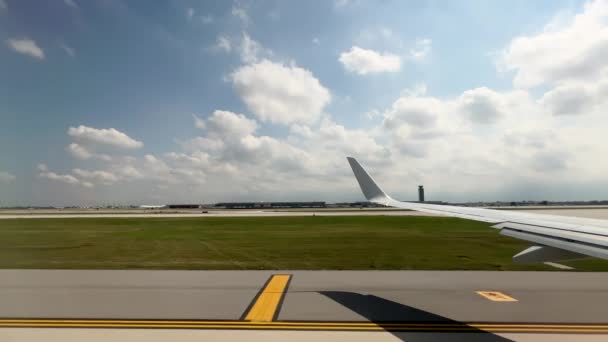 Air Plane Airlines Approaches Runway Prepares Take Wide View Wing — Vídeos de Stock