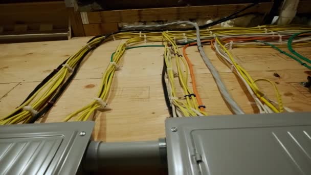 Electrical Panel Laid Wires New Wooden Home Construction Close High — Vídeos de Stock