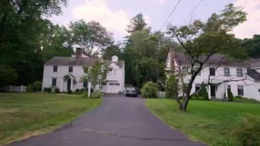 Driving City Suburb Street While POV Suburban Urban Residential Road . High quality 4k footage