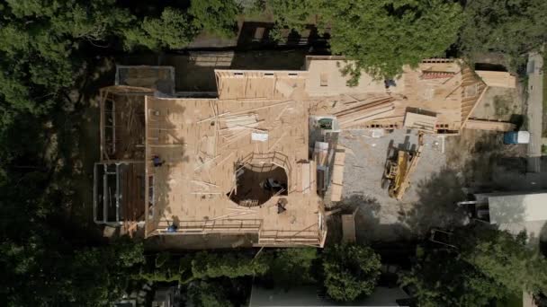 Aerial Top View Workers Building New Residential Home High Quality — Video Stock