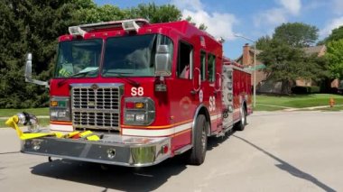 Firetruck Responds to house call. federal heights in suburbs . High quality 4k footage