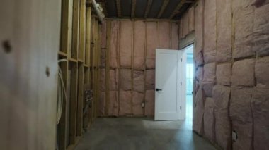 Thermal insulation frame house in process of construction. High quality 4k footage