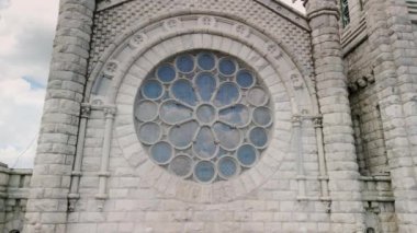 Aerial view of elements Church Steeple Christianity with Clouds on Blue Sky. High quality 4k footage