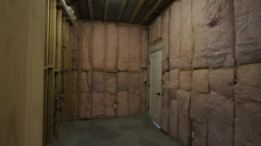 Thermal insulation frame house in process of construction. High quality 4k footage