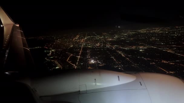 Pov Point View Airplane Passenger Window Seat Night Time Lights — стоковое видео