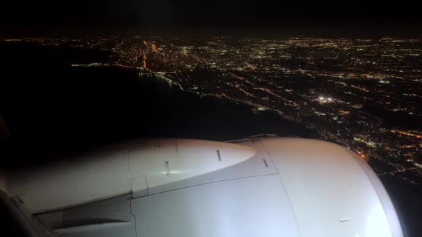 Pov Point View Airplane Passenger Window Seat Night Time Lights — 비디오