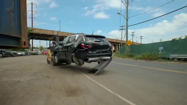 Cargador Trae Coche Centro Del Contenedor Imágenes Alta Calidad — Vídeos de Stock