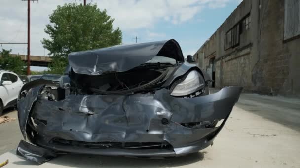 Accidente Accidente Coche Automóvil Dañado Después Colisión Detalle Con Coche — Vídeo de stock