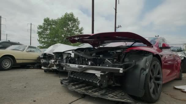Accident Voiture Automobile Endommagée Après Collision Détail Avec Voiture Endommagée — Video