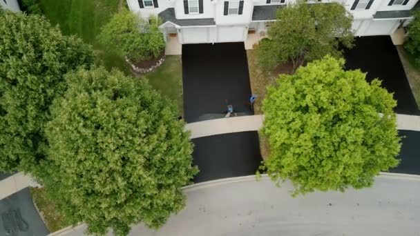 Aerial View Driveway Sealcoating Pavement Private Houses Suburbs High Quality — Video Stock