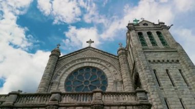 Aerial view of elements Church Steeple Christianity with Clouds on Blue Sky. High quality 4k footage