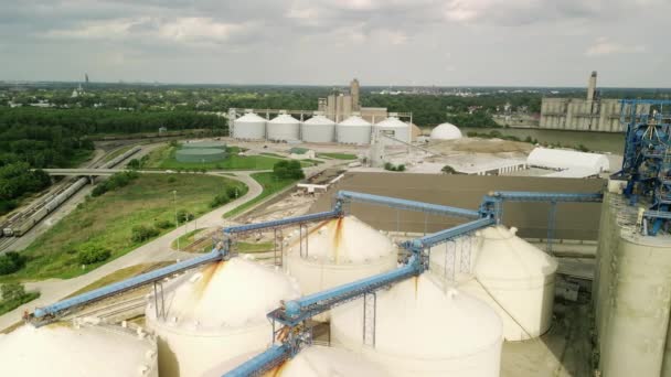 Aerial View Agro Silos Granary Elevator Grain Storage Tanks Plant — Stock Video