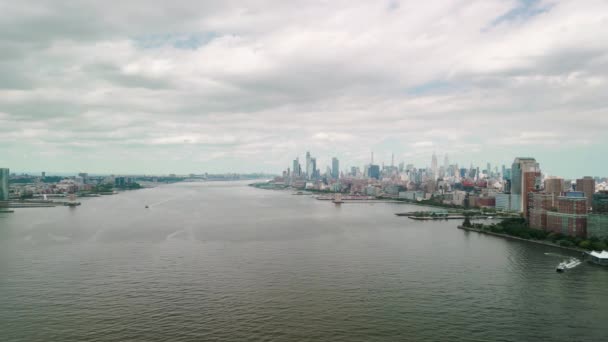 Letecký Pohled Panorama New Yorku Budovy Hudson Yards Řeka Jersey — Stock video