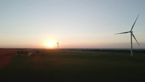 夕暮れ時には小麦畑に風車が立ち並ぶ公園の空中風景 そうだ 高品質4K映像 — ストック動画
